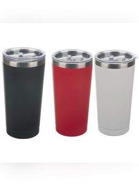 Three Stainless Steel Double Wall Tumbler, 20 oz Black ,White and Red